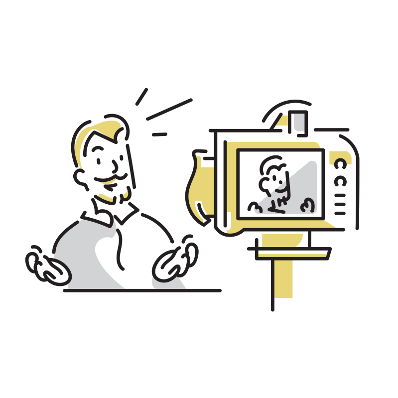 写真を見返すイラスト